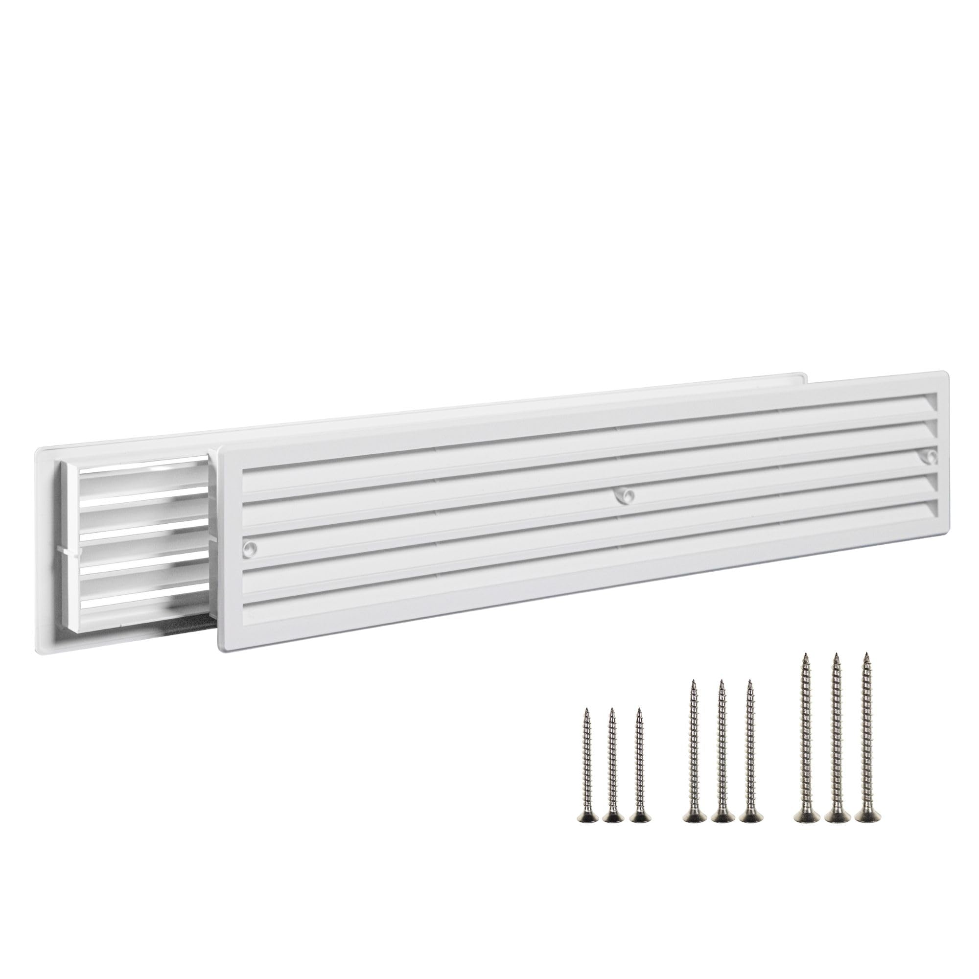 Turvent White 450X92mm Door Vents For Interior Doors - 17.7" X 3.6" Vent Cover With Screws - Plastic Ventilation Grille Two Sided - Air Register For Bathroom, Garage, Kitchen