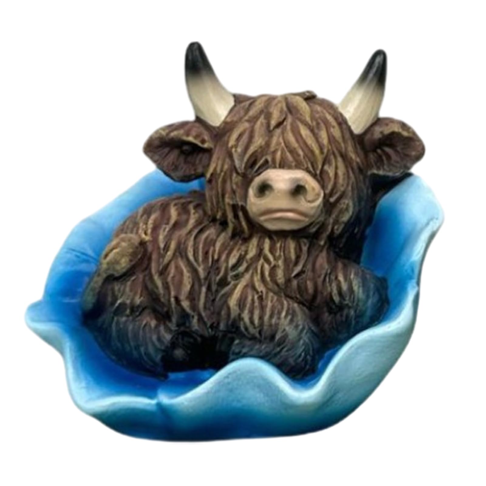 Glifora Flower Highland Cow Figurine - Cute Spring Highland Cow Statue in Flower Base, Resin Farmhouse Desk Decoration for Home, Garden, Kitchen and Office