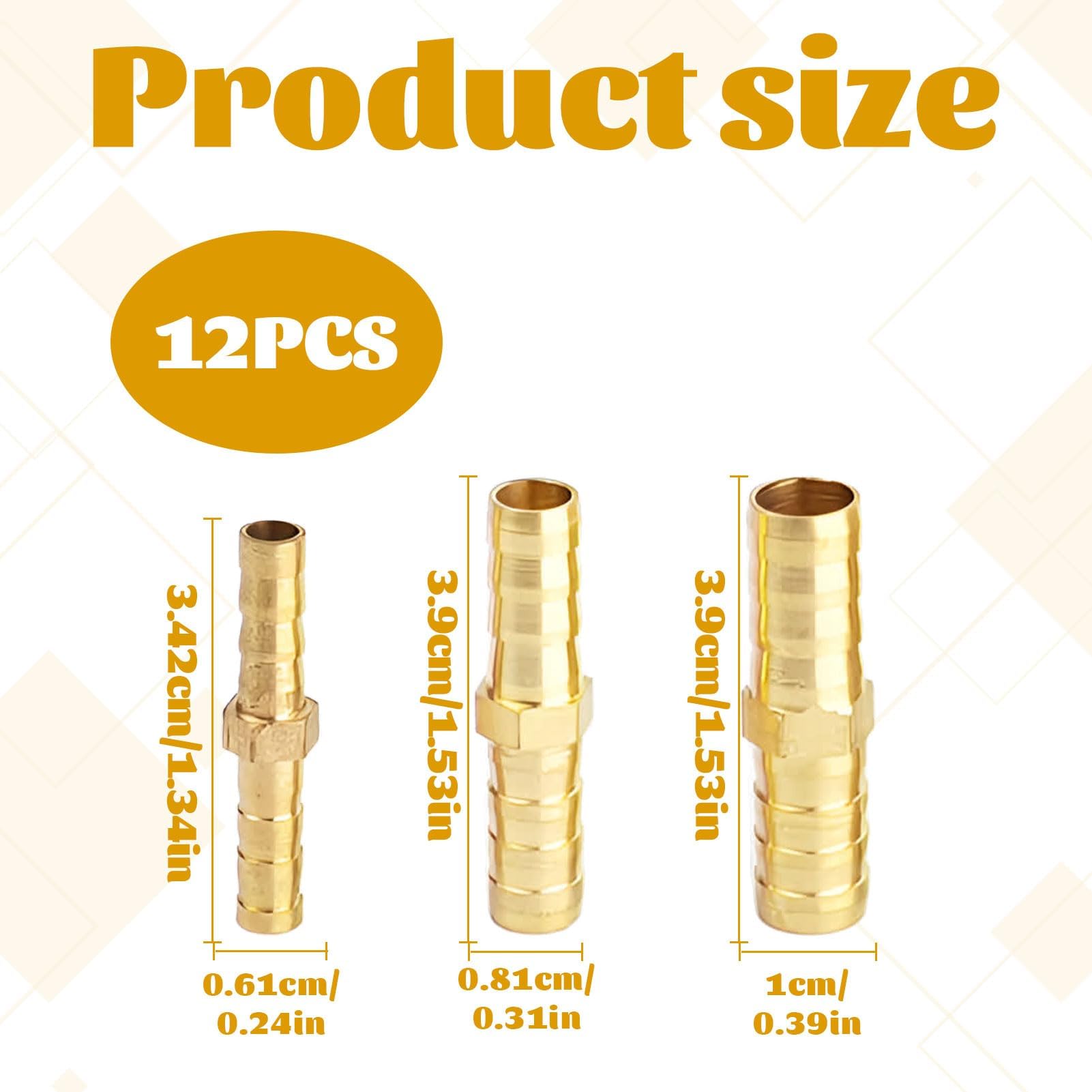 12 PCS Brass Barb Hose Fittings,6mm 8mm 10mm Air Line Connectors,2 Way Straight Hose Barb Fittings,Straight Connector Coupler for Air Pipe Air Line Fuel Line Fuel Line Water Pipe - Image 2