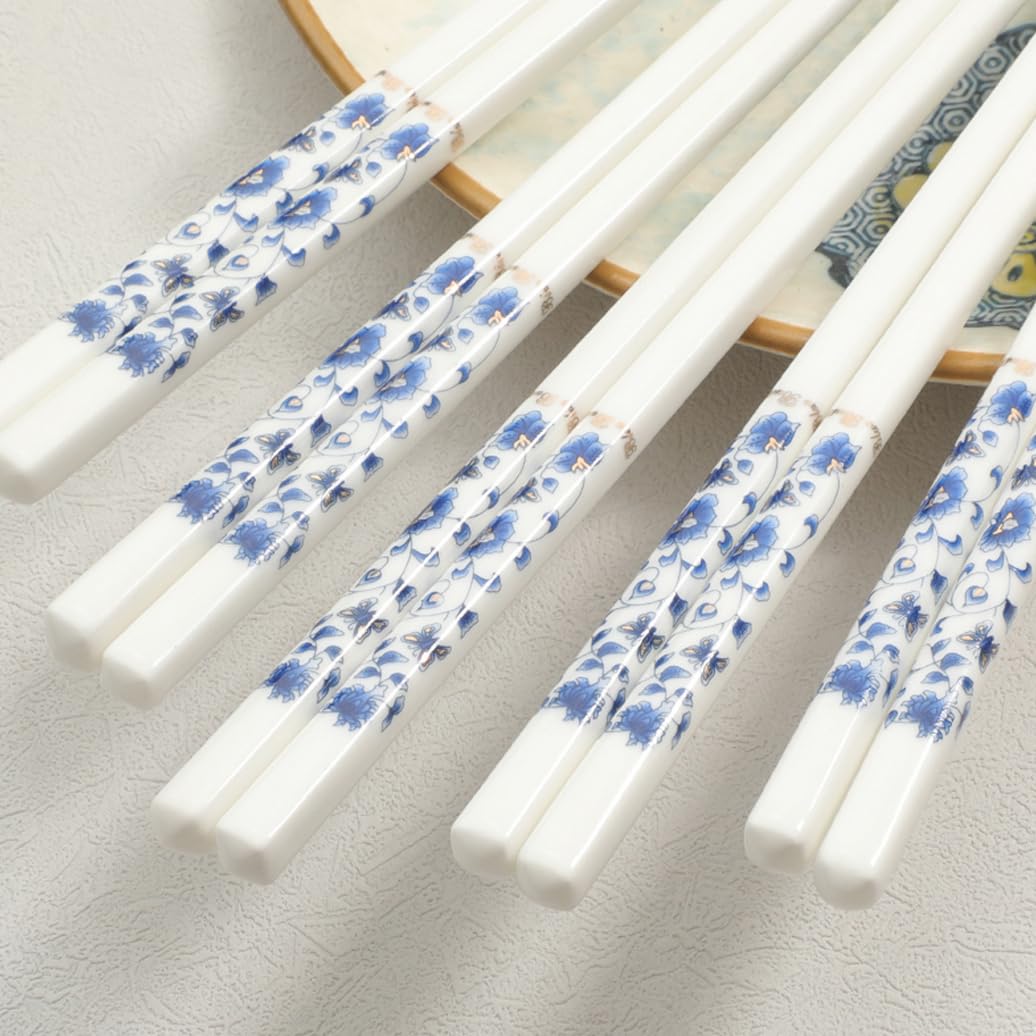 Boissticles en Porcelaine Cadeau De Fleurs avec Boîte-Cadeau, Baguettes Chinoises en Os De La Chine, Baguettes Premium Réutilisables, Lave-Vaisselle À Haute 5 Pairs