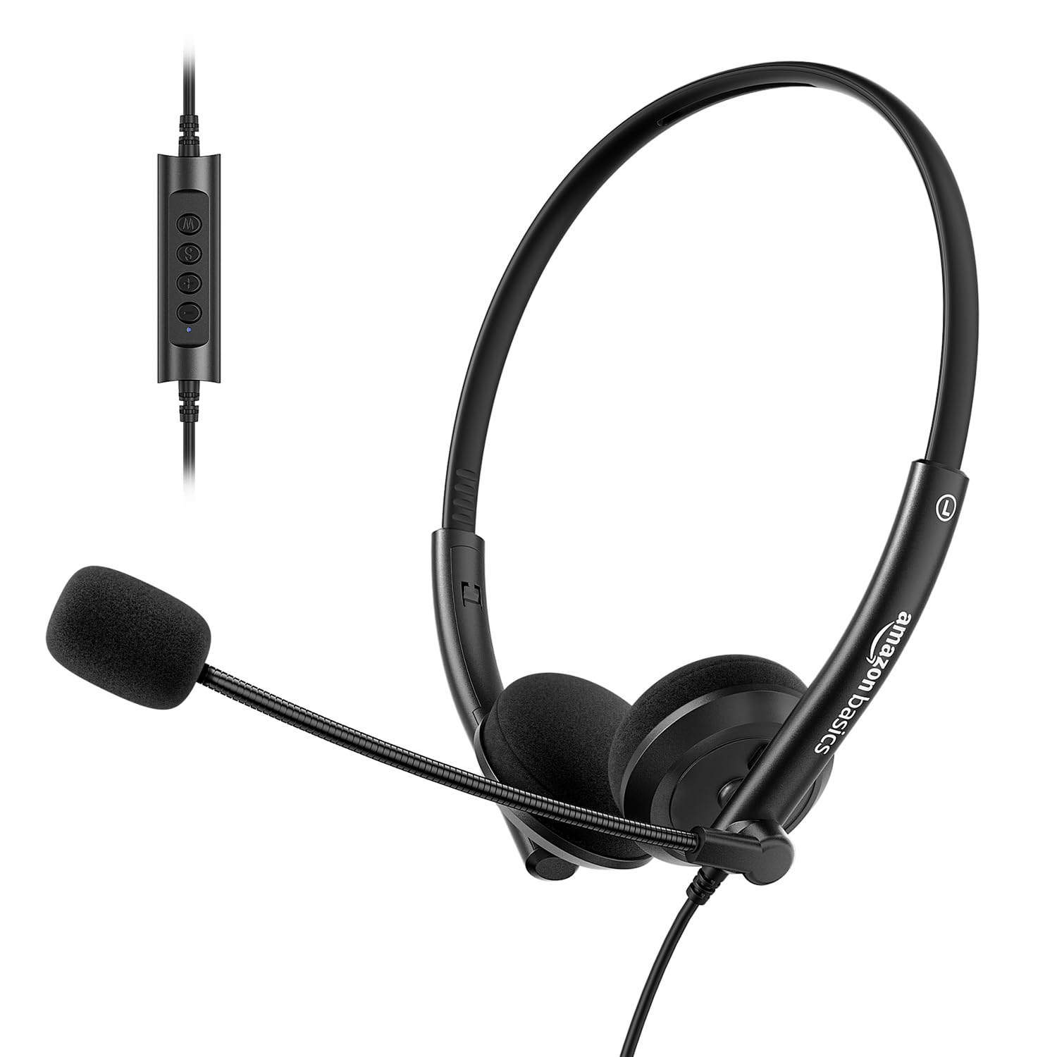 amazon basics Wired On-Ear Headphones with Noise-Cancelling Mic | Enhanced DSP | Adjustable Headband & SoundGuard | Lightweight | for PC/Mac (Black)