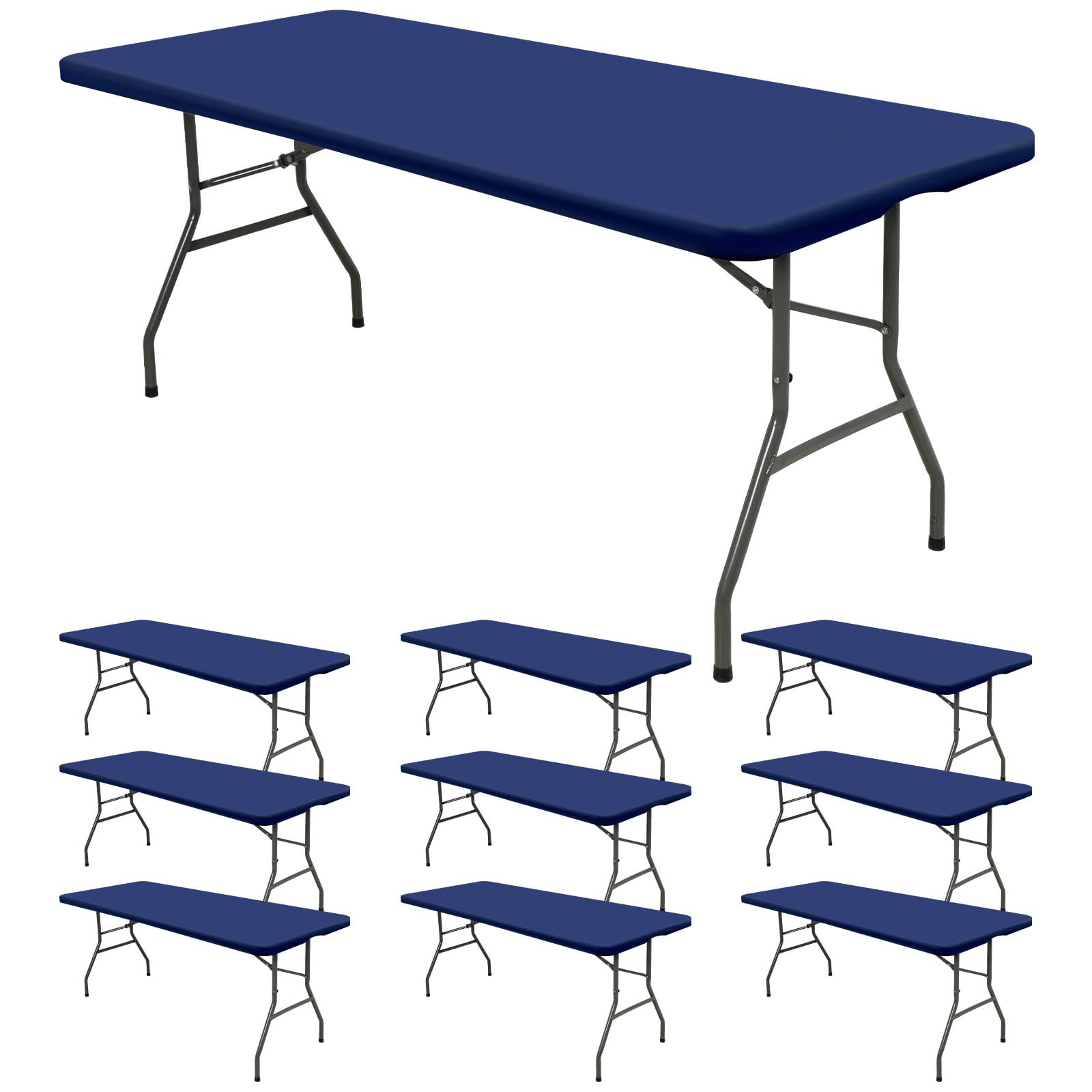 10 Pack Stretch Fabric Table Top Cap Cover, fits 6' Tables, Spandex Table Covers Washable Elastic Rectangle Tablecloth Protector for Indoor Outdoor Party Picnic Wedding, Navy Blue, 30" W x 72" L