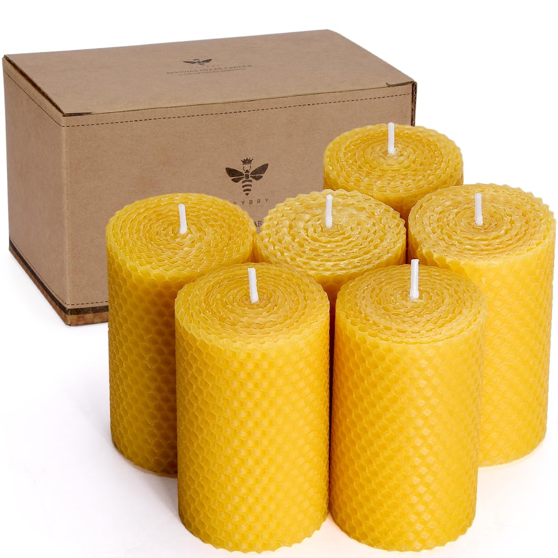 Beeswax Pillar Candles Set of 6-2×3.3 in Handmade Pure Beeswax Rolled Candles for Gift & Home Decor