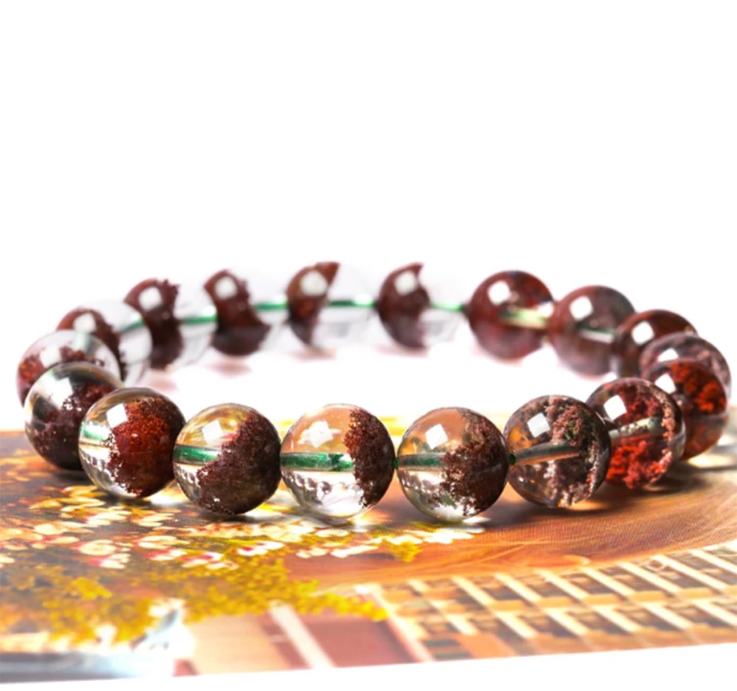 Damen & Herren Rotes Naturquarz-Edelstein-Armband mit runden Perlen, handgefertigt, Reiki-Energie-Schmuck für Meditation und Yoga,8mm