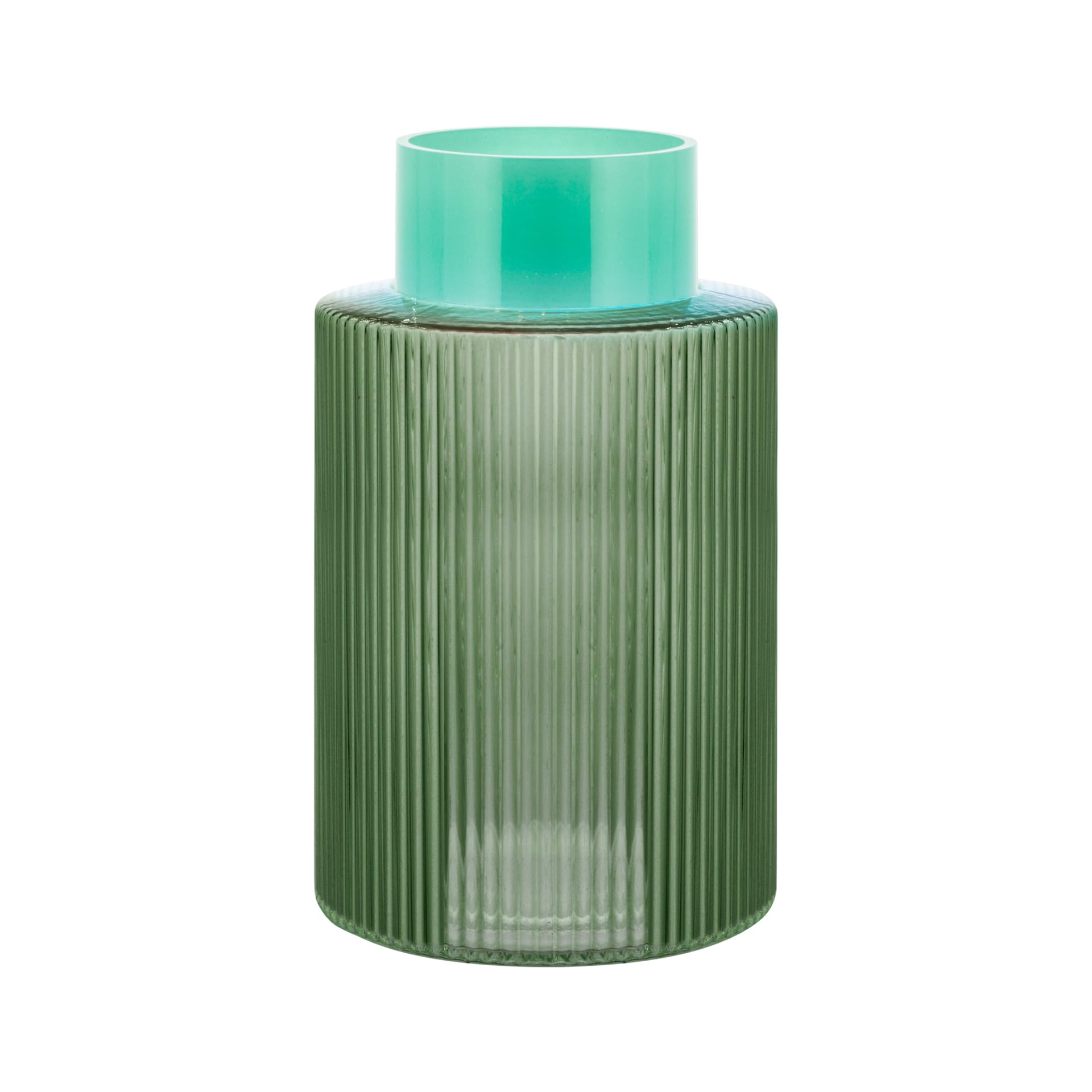 REMEMBER Glasvase Groove Green, H 23.8 cm, Ø 14.5 cm, Vasenöffnung: Ø 9.3 cm – Dekorative Design Vase aus Glas für Blumen und Trockenblumen, Moderne Tischvase für Wohnzimmer, Esszimmer oder Büro