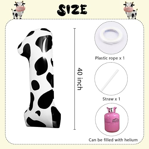 Miniatura 6 de Globo con estampado de vaca de 40 pulgadas, globo de número 1 con estampado de vaca, globos grandes de números negros y blancos para fiesta de