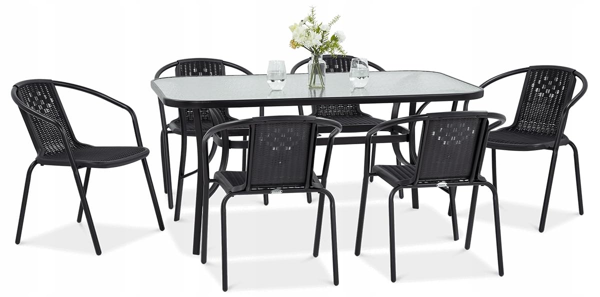 Zestaw Mebli Jadalnianych Focus Garden Ogrodowych Simple Stół 150x90cm 6x Krzesło Grafit 1 szt