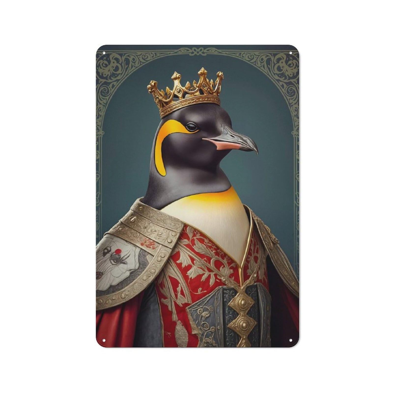 Junmoney Penguin King Tin Sign 30X20cm For Pub Or Café, Retro-Style Wall Decor, For Garage, Workshop And Man Cave Decoration