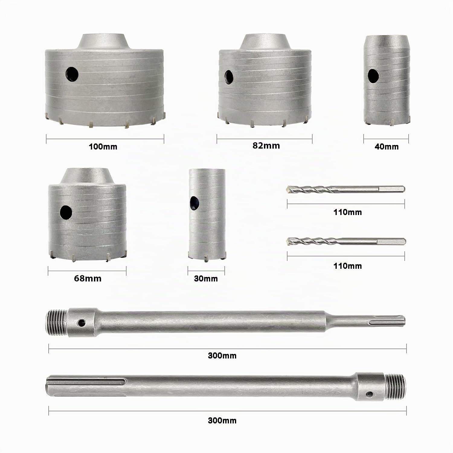 9-teiliges Lochsägen Beton Set – Hammerschlagfest – XXL-Zähne - 4 Schneiden Zentrierbohrer – SDS PLUS&MAX Adapter – Dosenbohrer - Bohrkrone Steckdose für Mauerwerk Ziegel Beton Zementstein