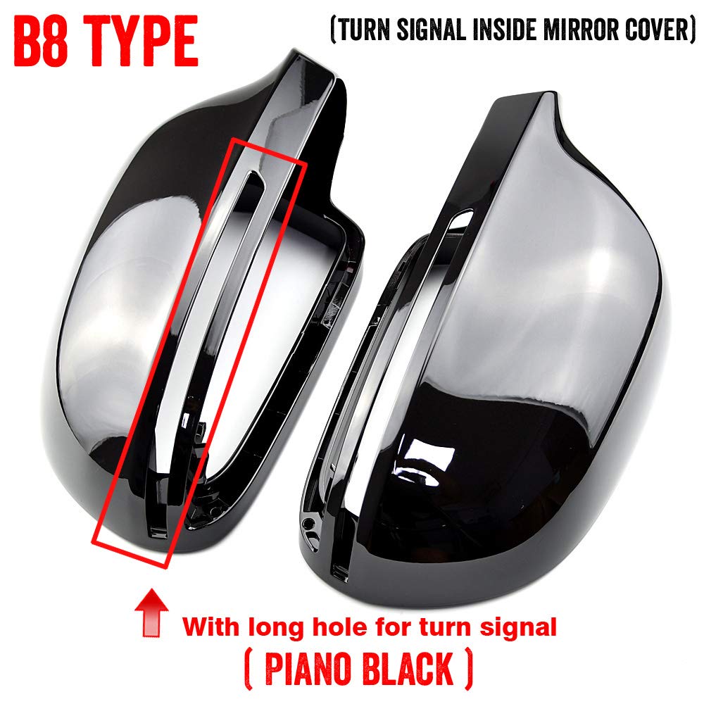 1 paio Tappo di copertura per specchietto retrovisore con alettone laterale adatto Compatibile con AU-DI A3 A4 B8 A5 A6 A8 S8 Q3 senza Side Assist-Nero
