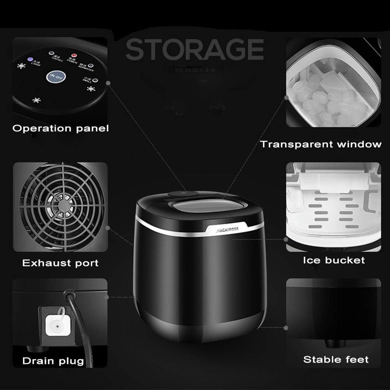 Máquina for hacer hielo for el hogar, máquina for hacer hielo portátil de encimera, hace cubitos de hielo en 7 minutos, adecuada for bebidas mixtas for fiestas, cerveza, máquina for hacer hielo eléctr