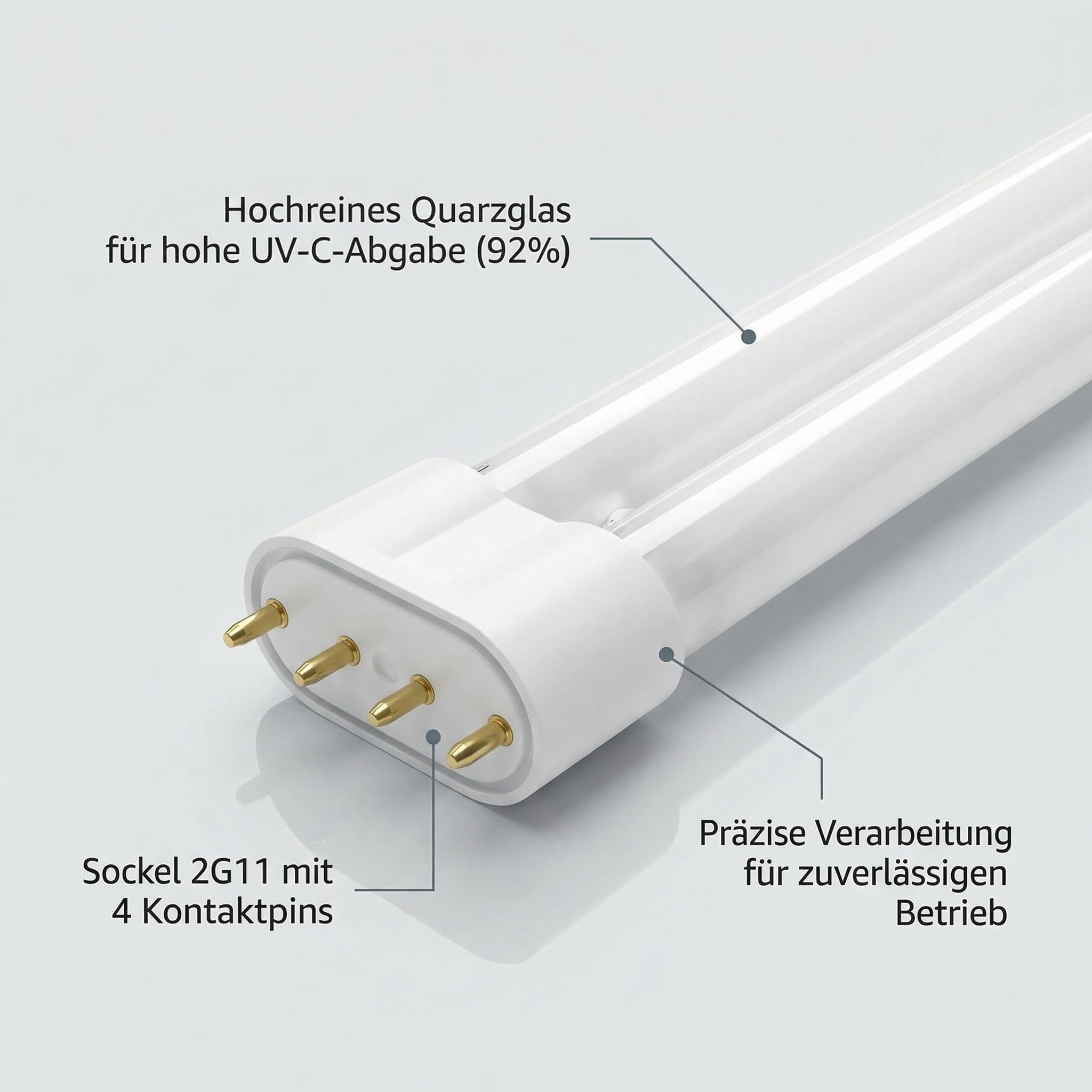 Pondlife 2x UVC PL Ersatzlampen 55W, Sockel 2G11, 525 mm, 2er-Set, hochreines Quarzglas (ca. 92% UV-C-Abgabe) für UVC-Teichklärer/Teichfilter, Ersatz-Leuchtmittel