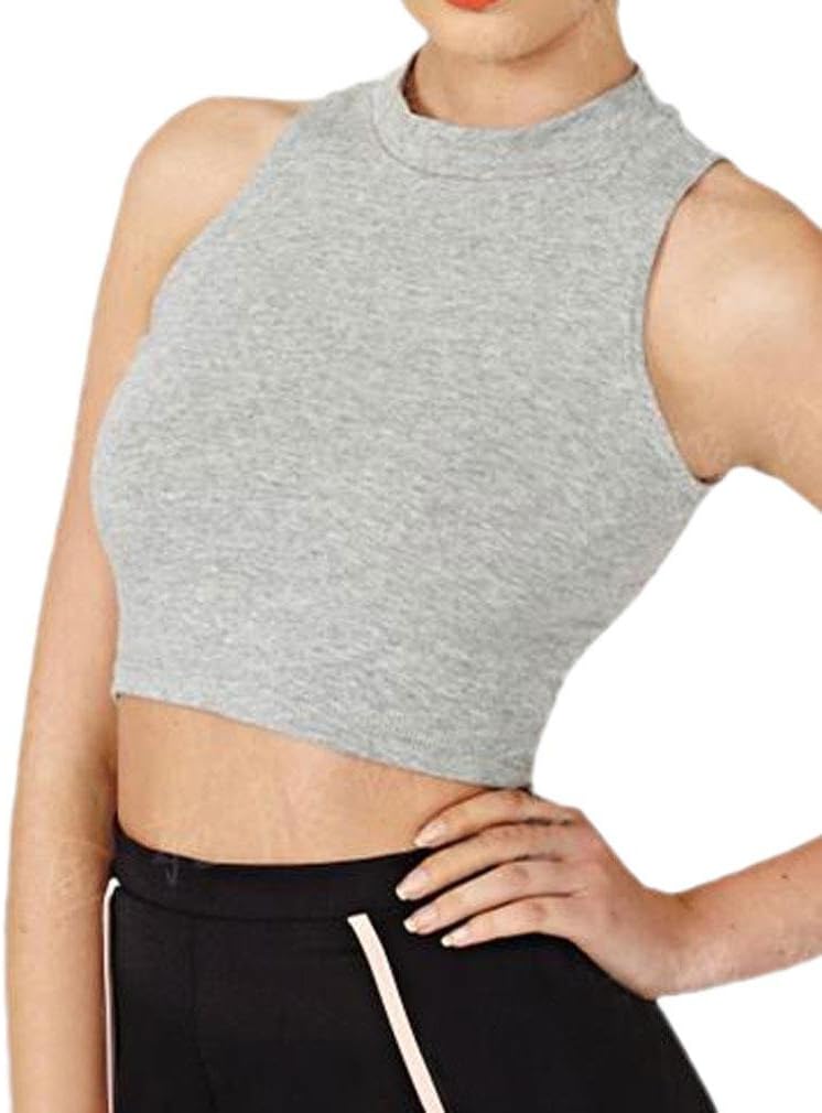 Womens Sleeveless Mock Turtleneck Stretchy Crop Tops