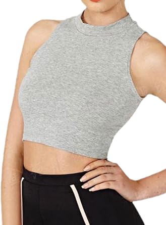 Womens Sleeveless Mock Turtleneck Stretchy Crop Tops