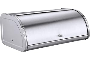 HILFA Stainless Bread Box with Roll Up Lid For Easy Kitchen Counter Storage