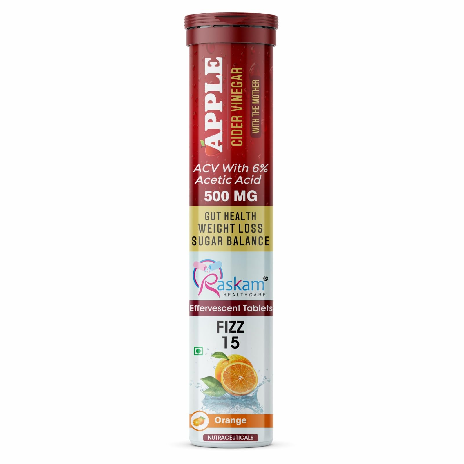 Apple Cider Vinegar Effervescent Tablet ACV With Mother 15 Effervescent Tablets 500mg (Pack of 1, Orange)-image-14