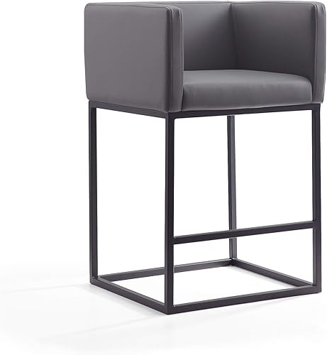 Manhattan Comfort Embassy - Taburete de bar de metal gris y negro de 34 pulgadas