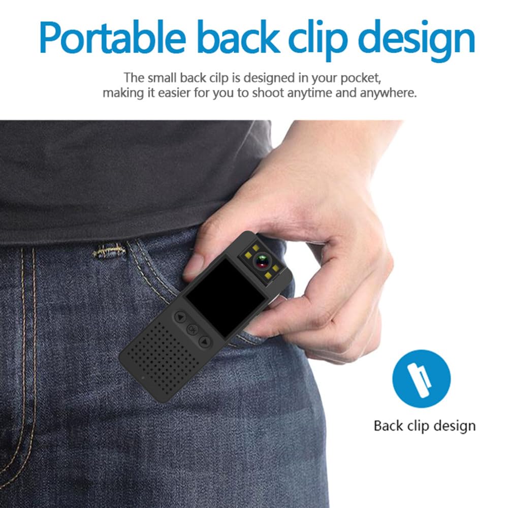 Andoer Videocamera HD 1080P con registrazione audio e video Obiettivo ruotabile a 180° Durata della batteria di 4-5 ore Videocamera clip-on con visione notturna Connessione WiFi