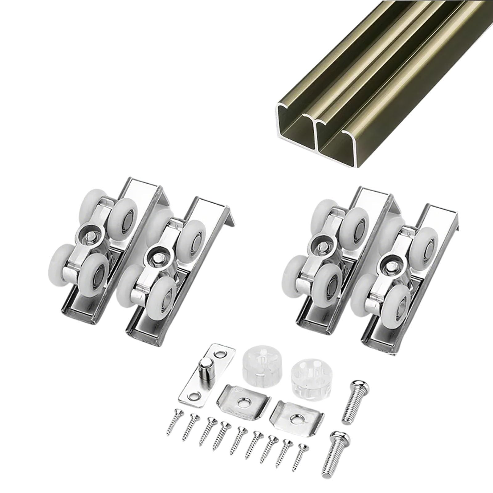 HDYZJQ Concealed Box Rail Sliding Doors Hardware for Solid Core Door, Cuttable Pocket Door Track with 8 Wheels, Ceiling Mount Barn Door Track Set(Champagne,25 in/63.5 cm)