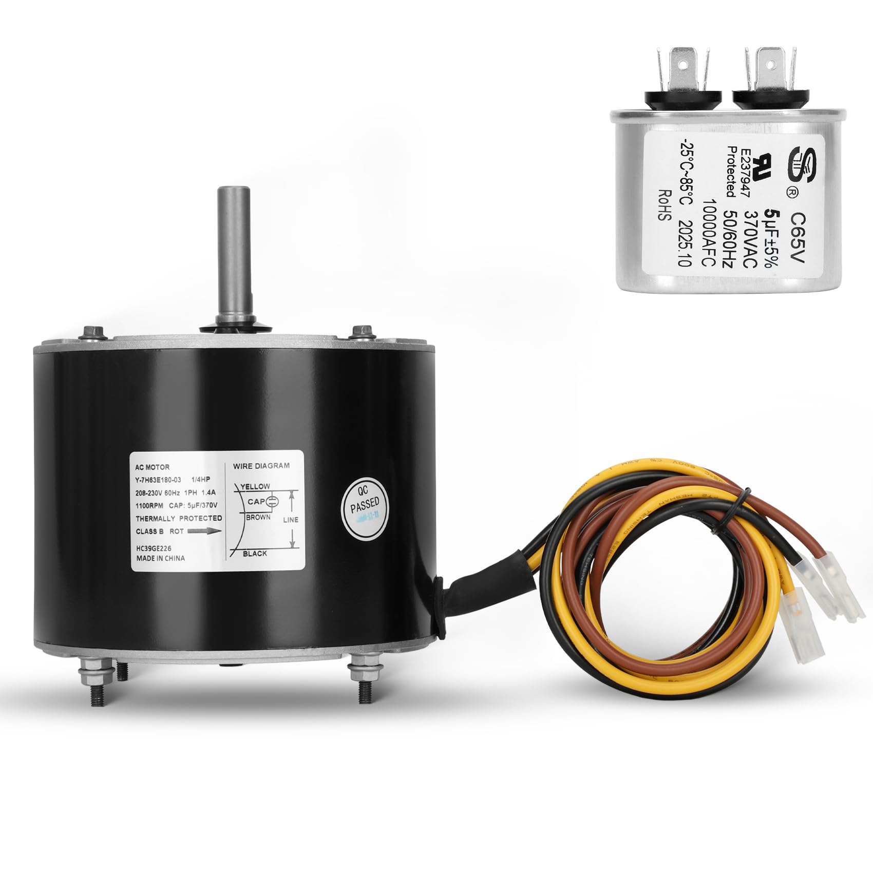 Photo 1 of HC39GE226A Condenser Fan Motor Replacement for GE Carrier Bryant Payne, 1/4 HP, 208/230V, 1100 RPM, Y7S623C835L 5KCP39FGY563S HC39GE226 118592 HB39GQ230 HB39GQ230A HC39GQ230 1184264 1172709 3S047