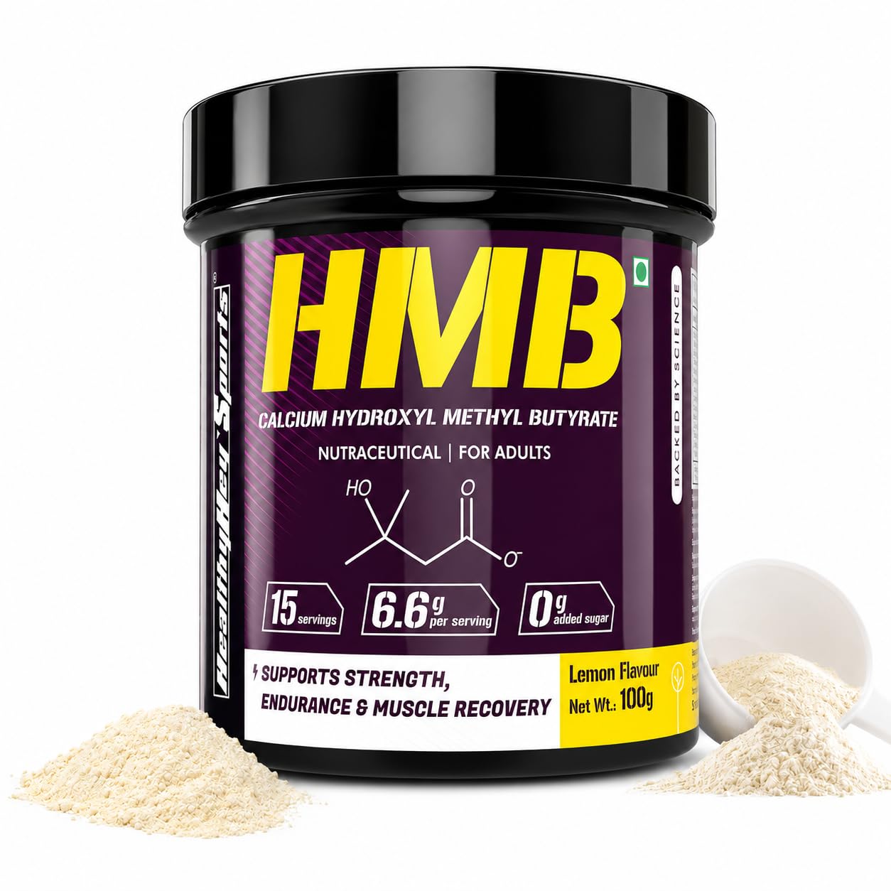 HealthyHey Sports HMB Calcium Hydroxyl Methyl Butyrate Powder - Lemon Flavour - 100g-image-47