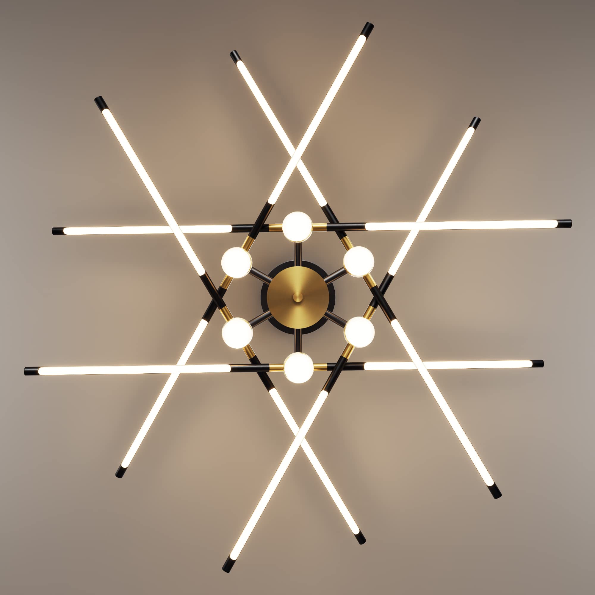 Kaiyuan Modern LED Ceiling Light Fixtures Dimmable Semi Flush Mount Ceiling Light Black and Gold 12 Light Fixtures Ceiling Mount Contemporary Ceiling Lamp for Living Room Bedroom Dinning Room Kitchen