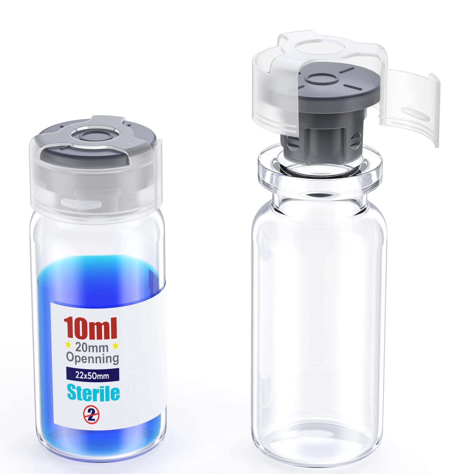 Sterile Glass Vials with Locking Cap and Butyl Rubber Self Healing Injection Port,Buckle Cover Sample Vials Individually Sterilized Package by ZHANXUBIO (10,10ml)