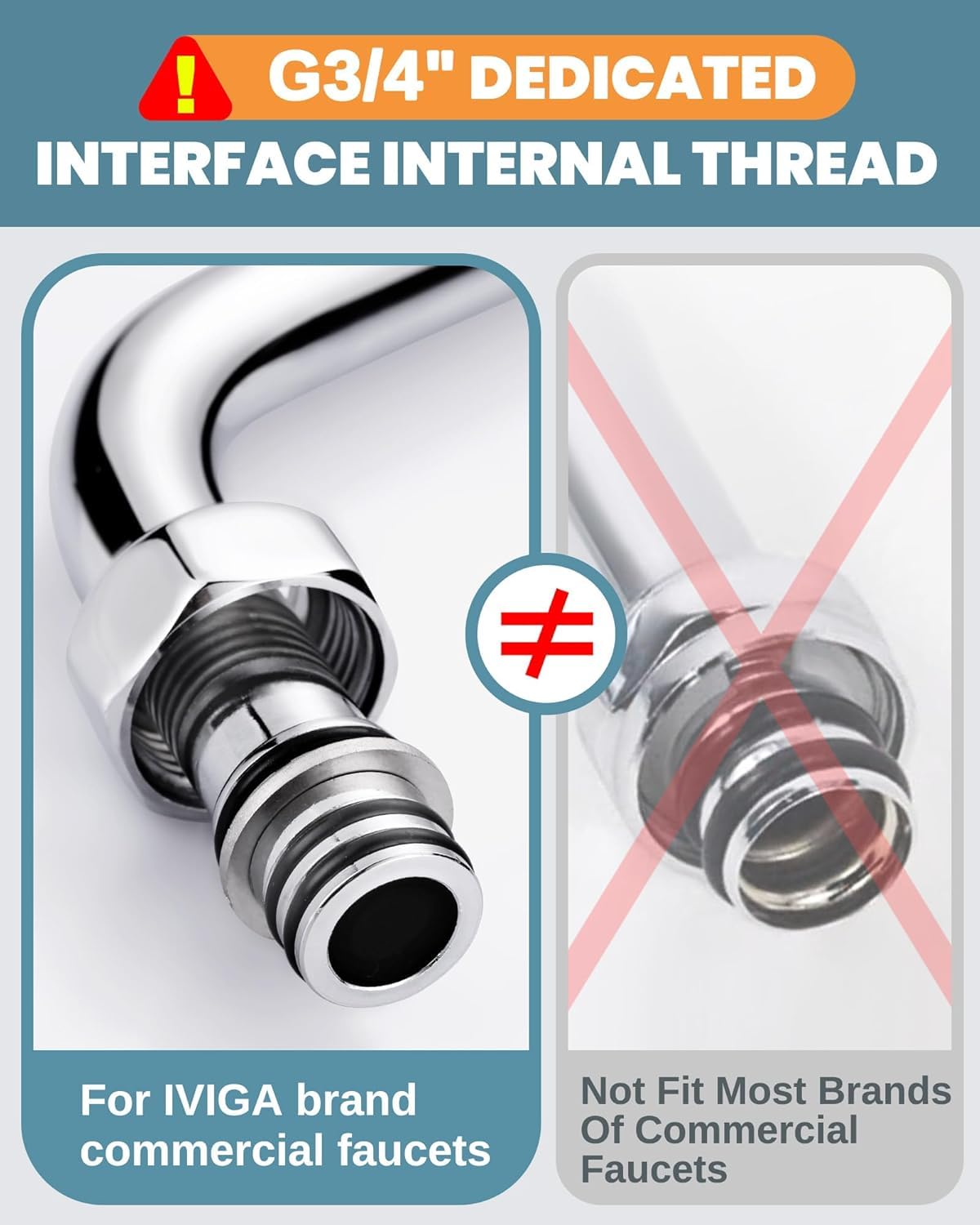G3/4 Internal Thread 8" Commercial Faucet Swivel Spout Replacement - Chrome Polished Add-on Swing Nozzle for G3/4 Female Thread Commercial Kitchen Sink Faucet (1.8gpm/2.2gpm Aerator)