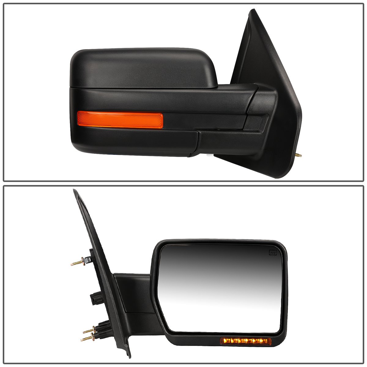 Passenger Right Side Rear View Mirror - Manual Folding | Power Adjustment | Heated Glass | Amber LED Turn Signal | Puddle Light - Compatible with Ford F-150 04-14, Texture Black