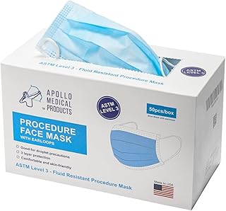Disposable Face Masks - Made in USA - ASTM Level 3 Masks (50 Blue Masks) Medical Masks, 3-Ply Masks with Elastic Ear-Loops, Disposable Medical Grade, Bulk Masks, PPE, Filter