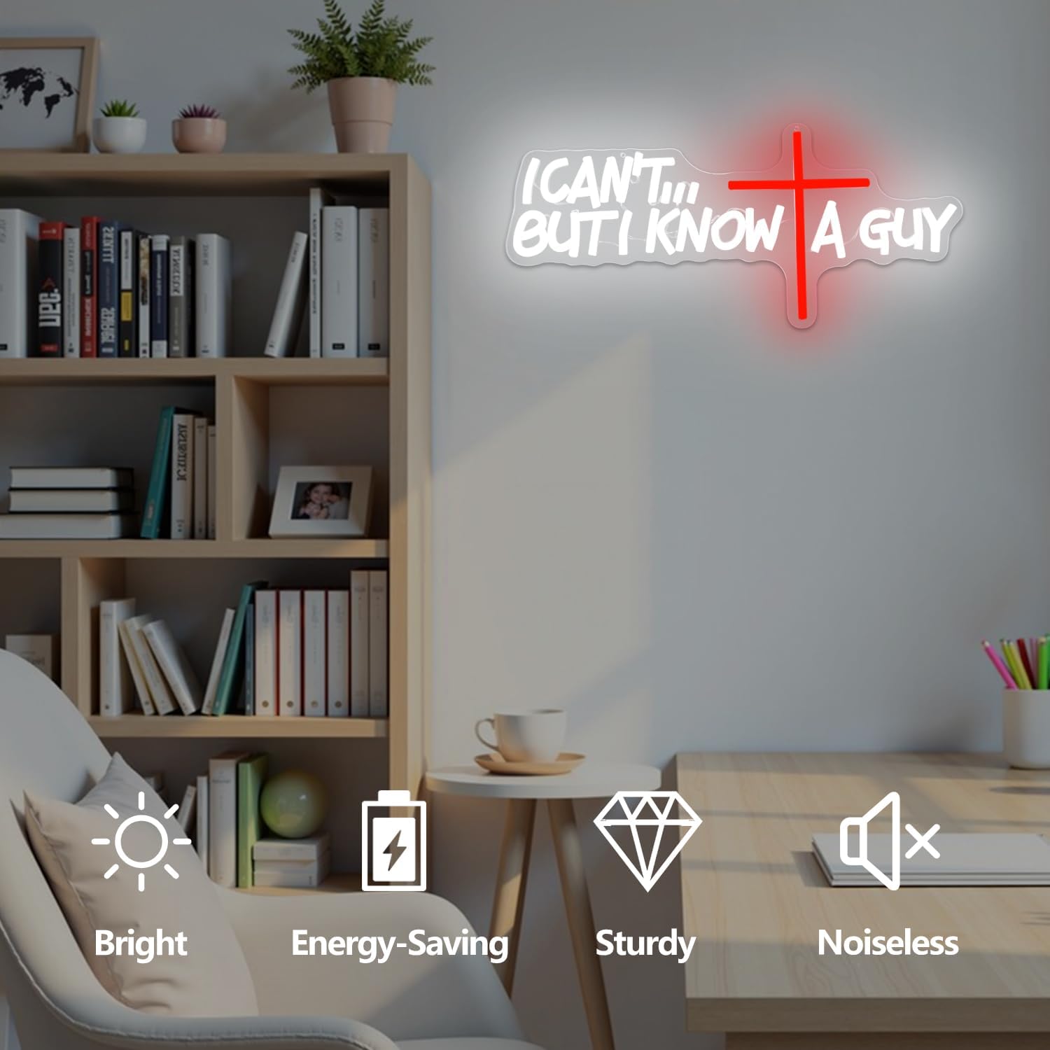 Christian Neon Sign I Cant But I Know A Guy Neon Lights Dimmable Jesus Led Sign Cross Light Up Sign Biblical Faith Prayer Gift God Neon Signs for Wall Decor