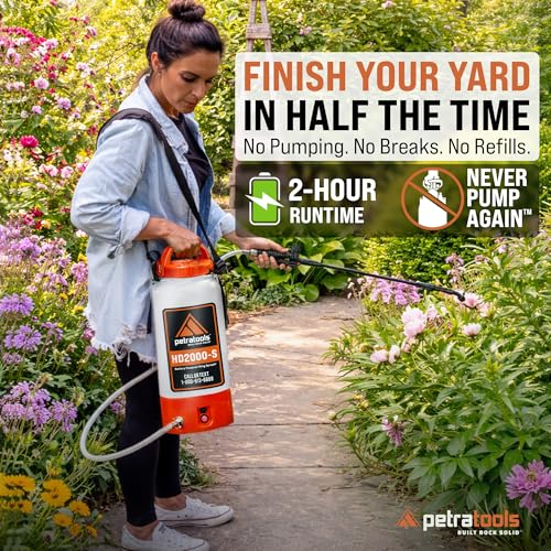 PetraTools Battery Powered Sprayer 2 Gallon - HD2000-S - Heavy Duty Electric Sprayer for Lawn and Garden Weed/Pest Control, Watering - with Battery, Charger & 2 Nozzles (2 Gallon) by Petra - Image 2