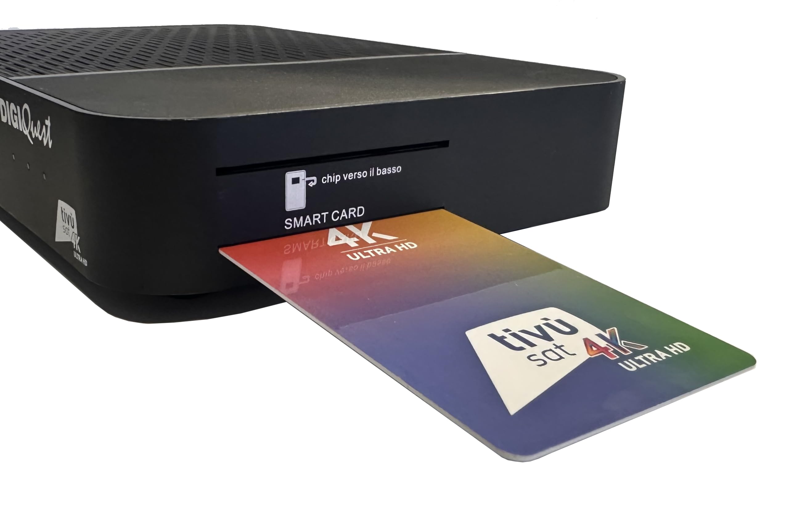 DIGIQUEST AX3_tivùsat | Decodificador Combo 4K tivùsat con triple sintonizador DVB-T2, DVB-S2 HEVC Main 10 (10 bits), Powered by Android TV | Control por voz | Google Cast | Smartcard tivùsat incluida