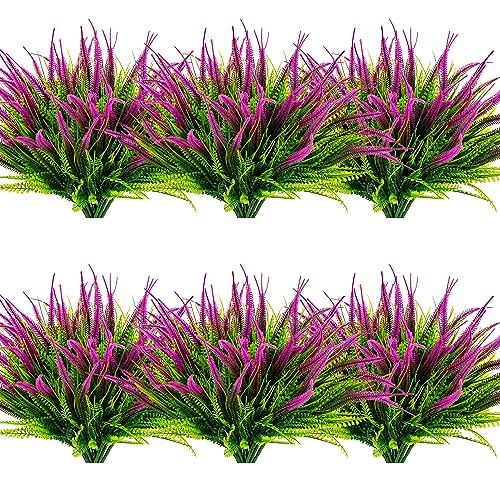 AUMVEYI 12 Bundles Outdoor Artificial Plants Flowers UV Resistant Fake Grass Plants Tropical Faux Bushes Shrubs for Home Front Porch Outside Planter Garden Landscape Décor