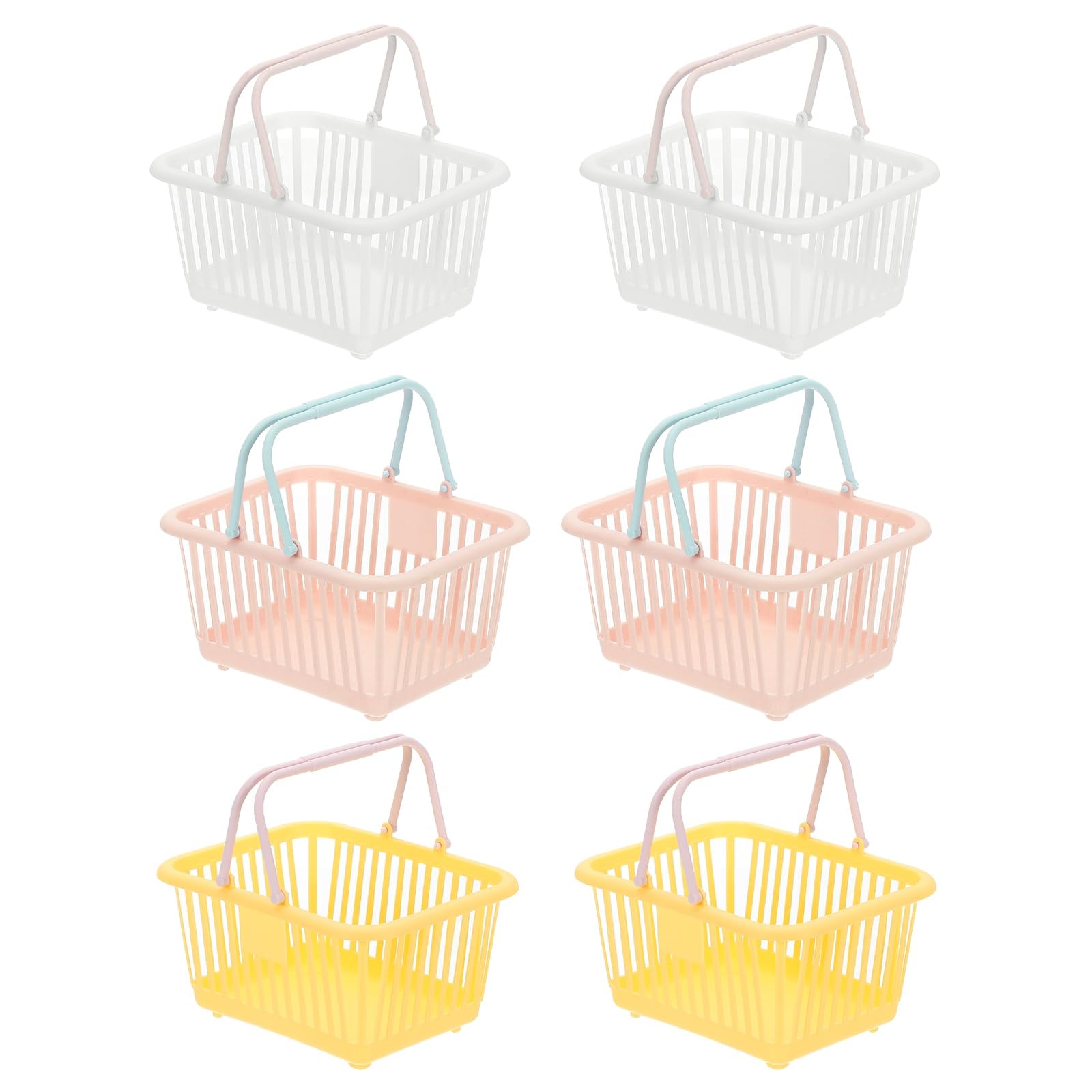 PATIKIL 6PCS Mini Shopping Basket, Small Plastic Basket Mini Storage Basket Grocery Tiny with Handles Organizer Filtered Water for Organizing Toys Eggs Fruits Snacks,White Pink Yellow