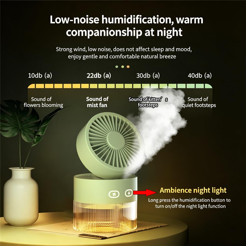 Mini Ventilatore Personale Nebulizzatore Con Luce Notturna, Ventilatore Pieghevole Ricaricabile Tramite Usb Con Umidificatore, 3 Velocità, Serbatoio Dell'acqua Da 350 Ml (Pink)