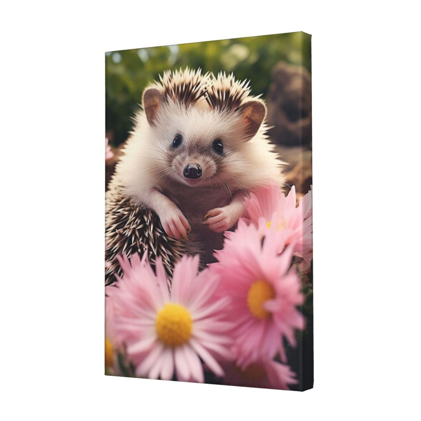 FodPand cute hedgehog in flowers Canvas Wall Art for Living Room Wall Decor 12"x18" Modern Artwork Painting Pictures Hanging Canvas Prints Aesthetic Wall Art for Bedroom Bathroom Office Wallart Decor