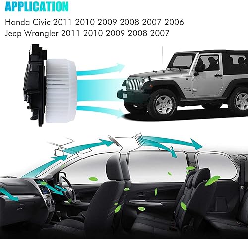 Miniatura 5 de Motor de soplador de calentador de CA para Honda Civic 2006, 2007, 2008, 2009, 2010, 2011, Jeep Wrangler 2007-2010 reemplaza # 79310SNAA01,