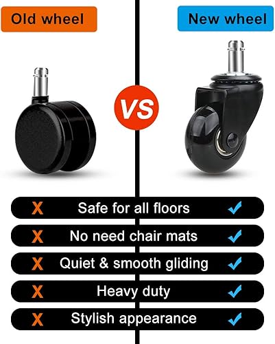 Miniatura 5 de Rueda de repuesto para silla de oficina para suelo de madera dura y alfombra, juego de 5 ruedas universales resistentes de 2 pulgadas, ruedas de