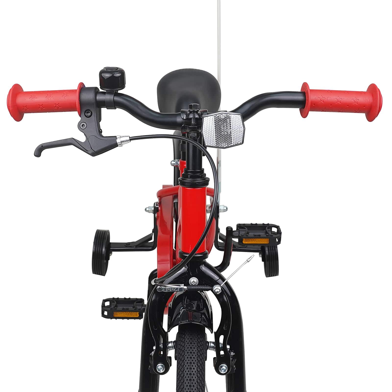 Bicicleta infantil en pulgadas negra con marco de acero, manillar ajustable y asiento para 2-4 años, con freno, timbre y guardabarros para aventuras al aire libre, peso ligero y fácil