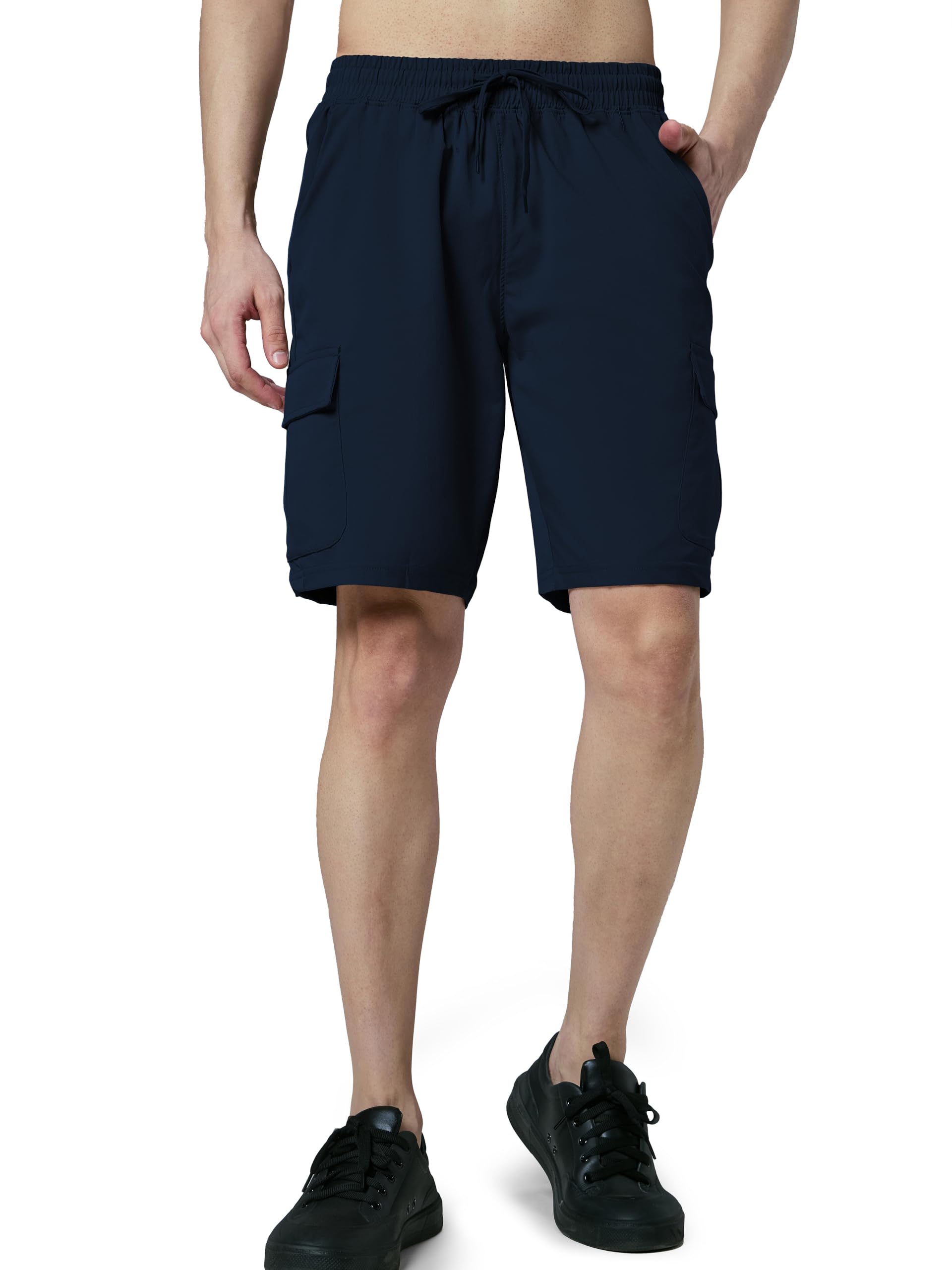 TECHNOSPORT Men's Solid Slim Fit Sports Shorts TS Flexi Quick Dry Polyester Drawstring with Pockets UPF50+ for Gym Running Workout Anti Odour-image-41
