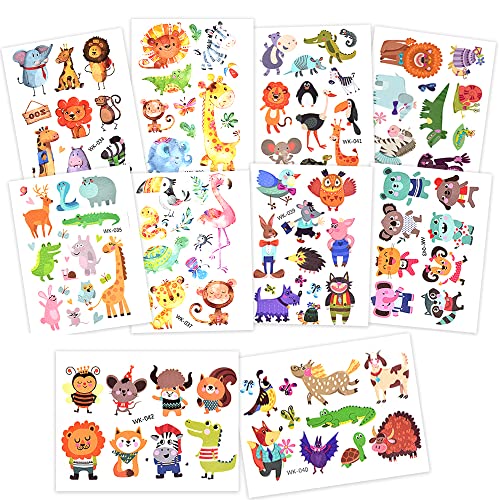 Tattoo Kinder,Tier Glitzer Temporäre Tattoos Set Wasserdicht Klebe Kindertattoos Aufkleber Schablonen für Mädchen Jungen Festival Mitgebsel Kindergeburtstag Gastgeschenke Taschen Füller [10 Blätter] Cover
