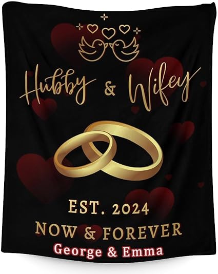 Mercuryelf Custom Wedding Throw Blanket - Soft, Fuzzy & Warm - 60x80 Inches Marriage Prayer Blankets for Bride, Groom - Black Modern Throws Gifts for Newlywed Couples