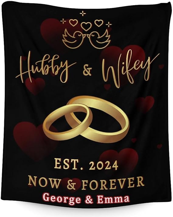 Mercuryelf Custom Wedding Throw Blanket - Soft, Fuzzy & Warm - 60x80 Inches Marriage Prayer Blankets for Bride, Groom - Black Modern Throws Gifts for Newlywed Couples