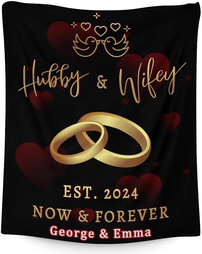 Mercuryelf Custom Wedding Throw Blanket - Soft, Fuzzy & Warm - 60x80 Inches Marriage Prayer Blankets for Bride, Groom - Black Modern Throws Gifts for Newlywed Couples