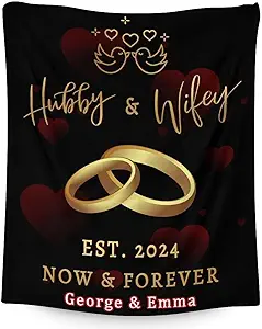 Mercuryelf Custom Wedding Throw Blanket - Soft, Fuzzy & Warm - 60x80 Inches Marriage Prayer Blankets for Bride, Groom - Black Modern Throws Gifts for Newlywed Couples