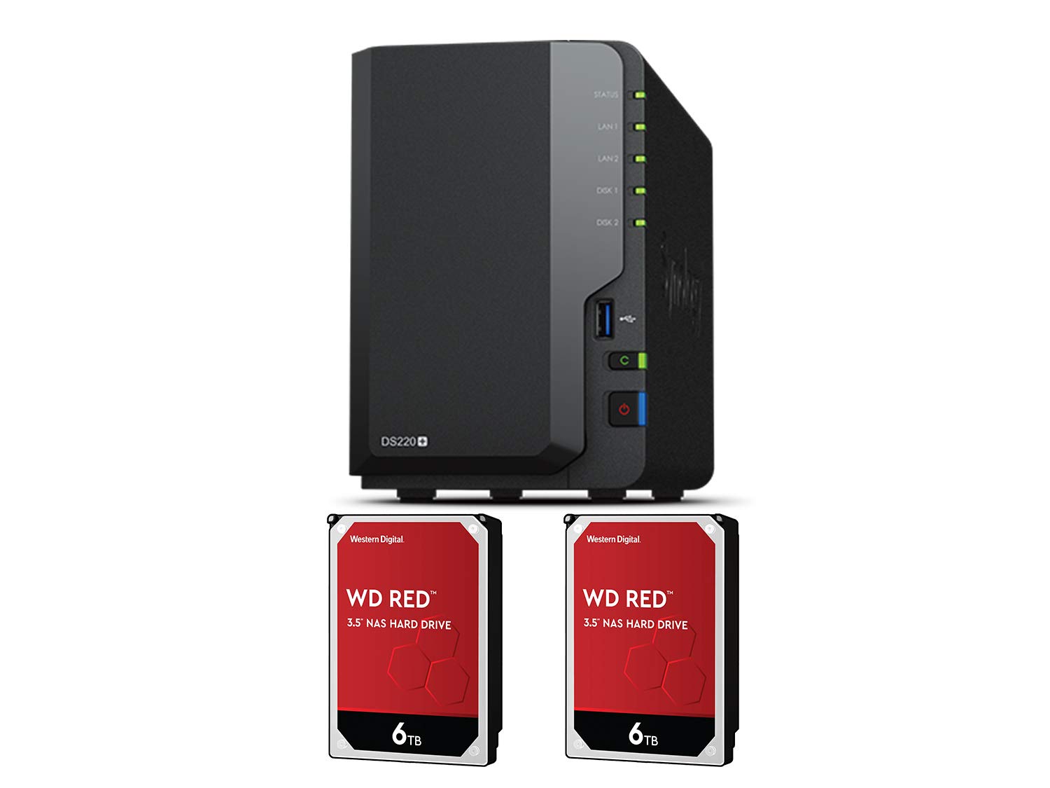 Synology DiskStation DS220+ Pre-Configured with WD Hard Drives (12TB (2x6TB))