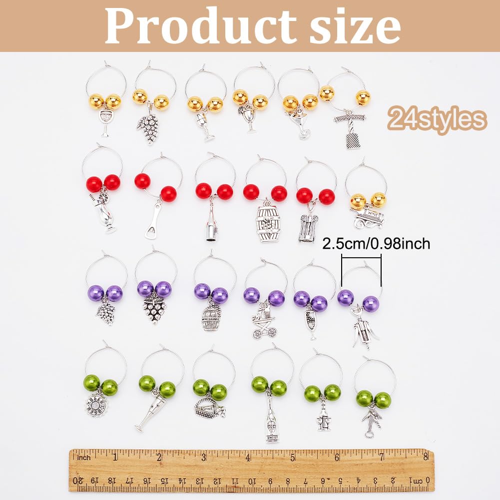 FREEBLOSS 24Pcs Wine Glass Charms Wine Glass Identifiers Drink Markers for Charms Rings for Glasses Birthday Party Decorations