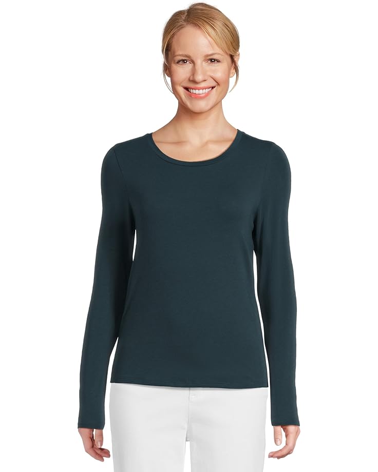 Eileen Fisher Sheer Knit Round Neck Slim Long Sleeve Tee - Main View