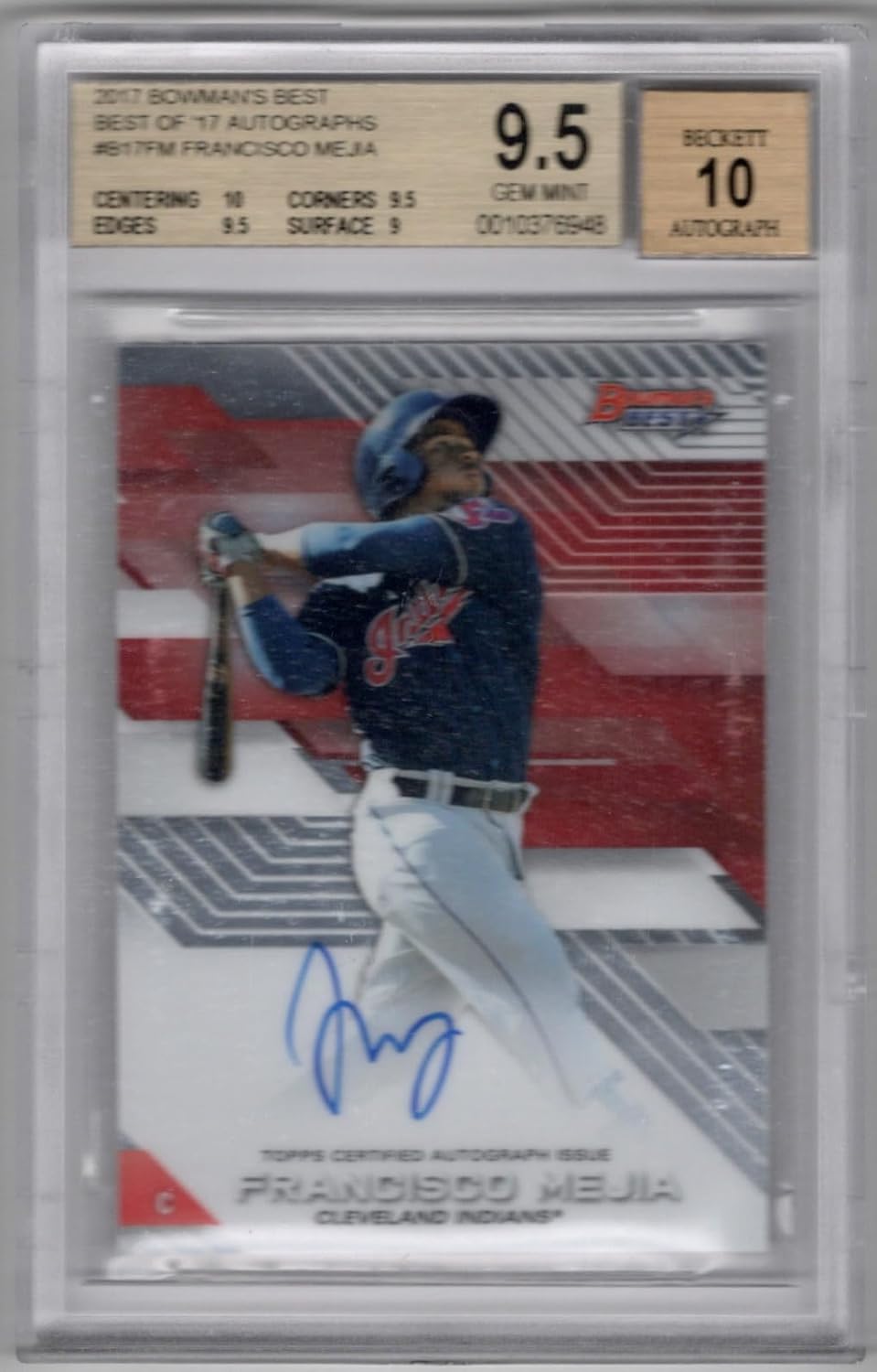 Francisco Mejia Autographed Bowman's Best 9.5 Mint & 10 Gem Mint Beckett Graded Collectible Football Card - 2017 Bowmans Best Baseball Card #B17-FM (Cleveland)